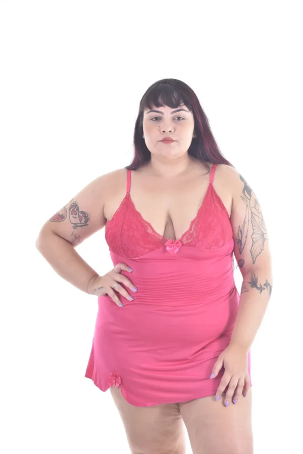 Camisola Plus Size Elegance | Liganete e Renda - cor pink