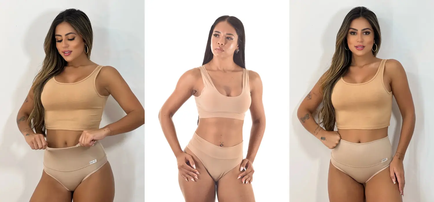 Modelos vestindo peças da categoria Calcinhas Modeladoras da Belle